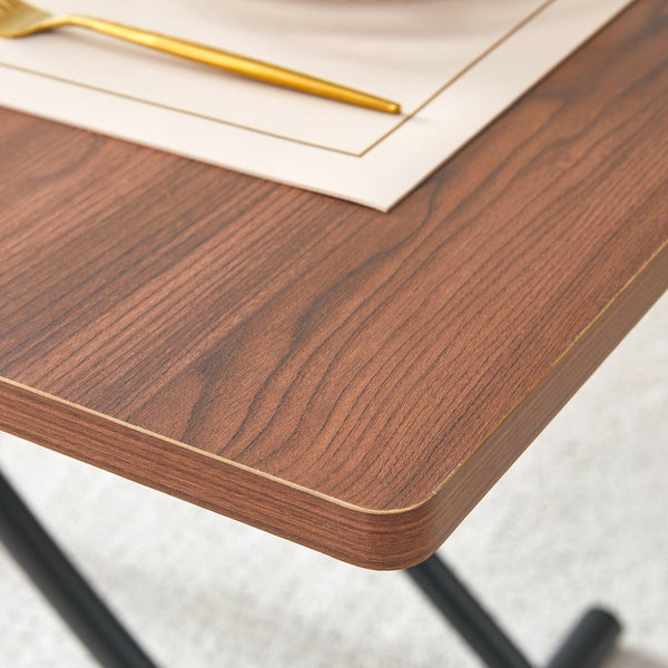 English Elm Table And Chair Set - Modern Adjustable Walnut Lift Table With 4 Soft Linen Dining Chairs, Stylish & Versatile W1151S03774-GIGA