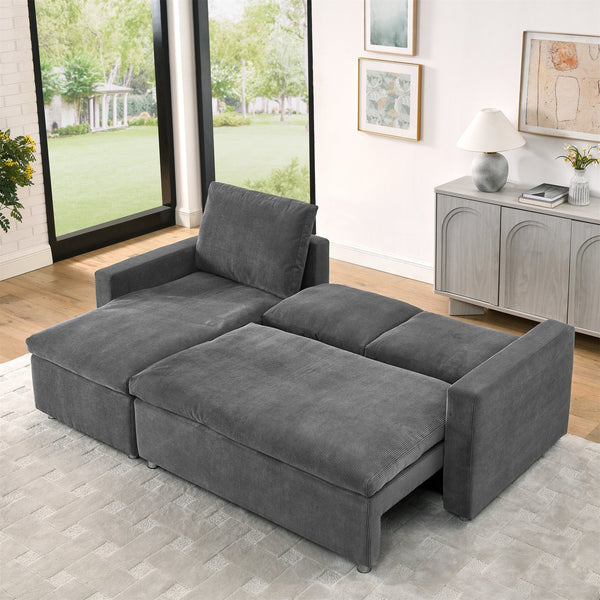 English Elm L L Shaped Convertible Sleeper Sofa Bed with Reversible Chaise, Pull-Out Bed, Hidden Storage Covers Grey W1117S00114