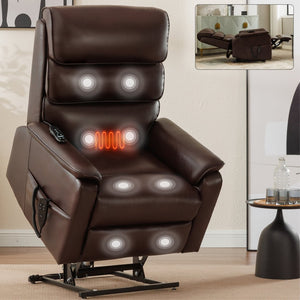 English Elm Dual Motor Power Lift Recliner with Massage Heat and 180 Degree Brown Lounge Chair Brown W1803S00063