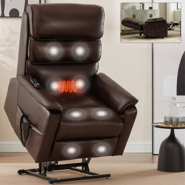 English Elm Dual Motor Power Lift Recliner with Massage Heat and 180 Degree Brown Lounge Chair Brown W1803S00063