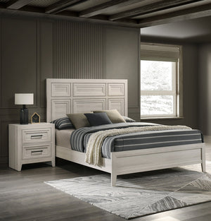 English Elm 1pc Modern 2-Drawer Nightstand with Wood-Pattern Fronts and Round Knobs, Sleek Gunmetal Finish Off White 27 L x 19 W x 29.4 H B2741P346371