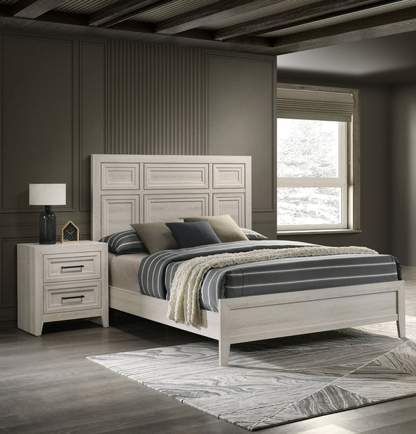 English Elm 1pc Modern 2-Drawer Nightstand with Wood-Pattern Fronts and Round Knobs, Sleek Gunmetal Finish Off White 27 L x 19 W x 29.4 H B2741P346371