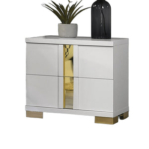 English Elm Attractive mirrored nightstand with gold handles and acrylic trim, 2-drawer bedside storage table White,White+Gold 27 L x 25 W x 19 H B011P326223