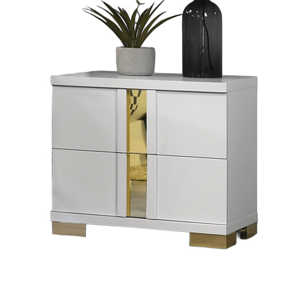 English Elm Attractive mirrored nightstand with gold handles and acrylic trim, 2-drawer bedside storage table White,White+Gold 27 L x 25 W x 19 H B011P326223