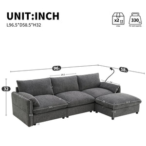 English Elm [video]96.5'' Chenille L-shaped Sectional with Usb Charging Ottoman Pockets Living Room N723S8776E