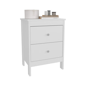 English Elm Nightstand, White 2-Drawer Engineered Wood Nightstand with Smooth-Glide Storage and Modern Silhouette B097P350291