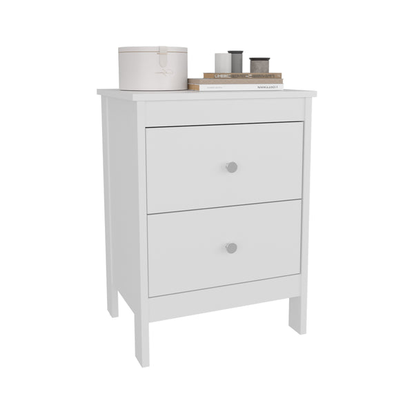 English Elm Nightstand, White 2-Drawer Engineered Wood Nightstand with Smooth-Glide Storage and Modern Silhouette B097P350291