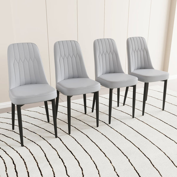 English Elm A Set Of 4 Modern Dining Chairs In Grey Pu Leather With Black Metal Legs For Stylish Comfort W2189140237