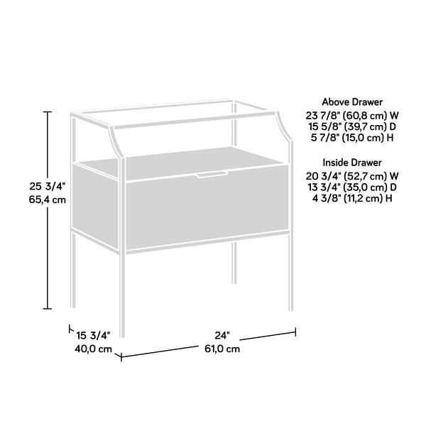 English Elm Night Stand - Contemporary Brown Finish With Metal Frame, Glass Top & Versatile Storage Solutions B356P402578