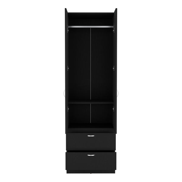 English Elm Armoire Black 76.8" H Tall Closet with Hanging Rod, Smooth-Glide 2 Drawers, Shelf, Sleek Modern Finish B097P199751