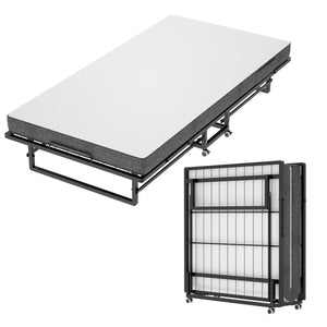English Elm Portable Rollaway Guest Bed with Memory Foam Mattress Steel Frame and Storage Wheels T3210P471560