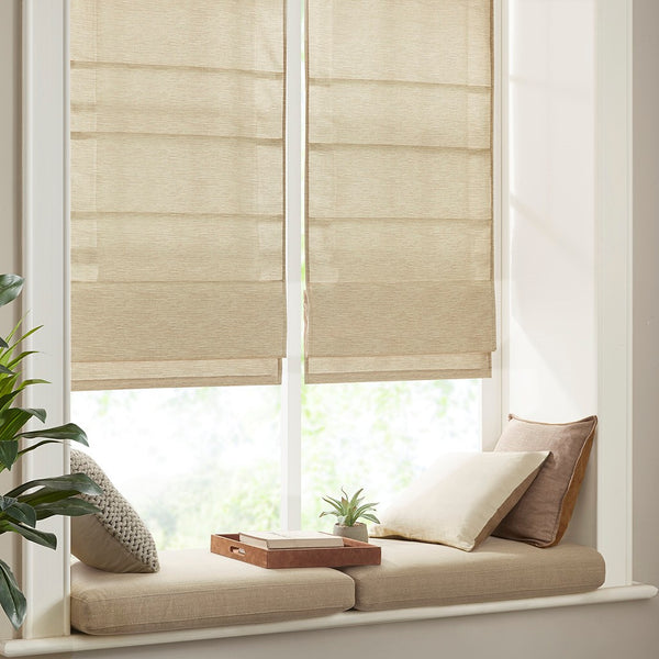 English Elm Printed Faux Silk Room Darkening Cordless Roman Shade with Thermal Backing, OEKO‑TEX Certified Energy Efficient Window Covering taupe 6.04 L x 11.42 W x 7.48 H B03598313