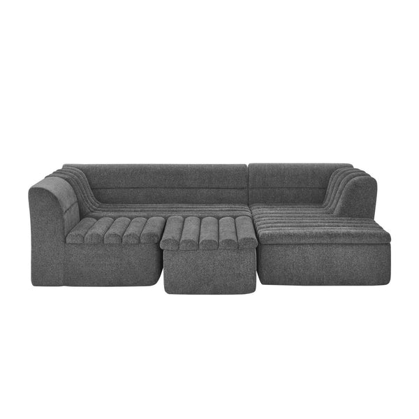 English Elm 135" U-shaped Chenille Sectional with Movable Ottoman Four Piece Modular Living Room Sofa Dark Grey W1413S00125