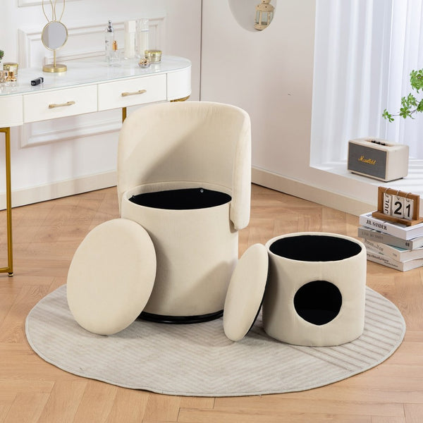 English Elm Stylish Barrel Swivel Accent Chair Upholstered Seat with Storage for Vanity or Dining W3248P424639