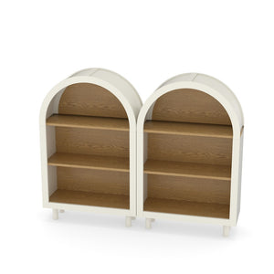 English Elm Arched Bookcase Set of 2 Three Tier Mdf Shelving with Warm Woodgrain Accent W2557P475972