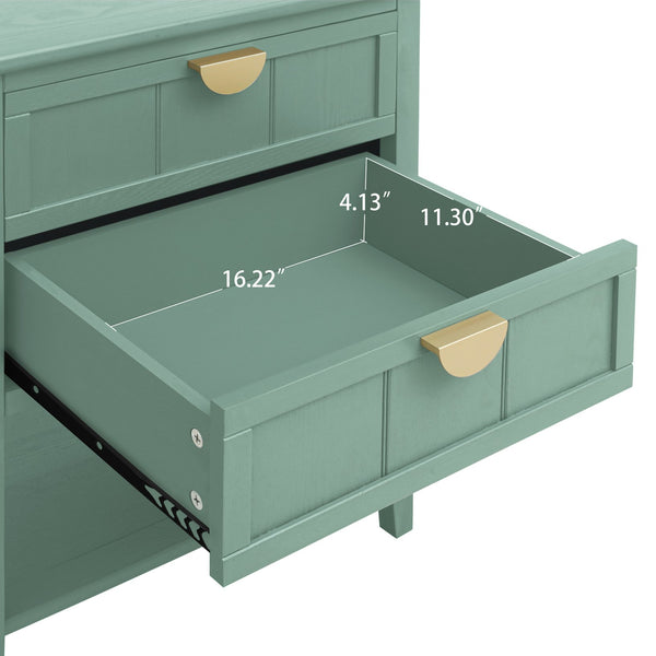English Elm 2 Drawer Side Table with Solid Wood Veneer, Anti-Slip Mats & Steel Ball Slides for Bedroom Living Room Study Comfort W688P167923