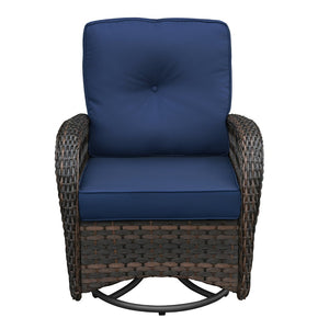 English Elm 3 Piece Outdoor Wicker Rocking Bistro Set with Glass Top Table Patio Porch W1889P500331