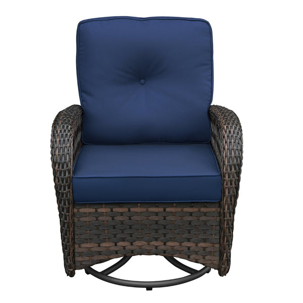 English Elm 3 Piece Outdoor Wicker Rocking Bistro Set with Glass Top Table Patio Porch W1889P500331