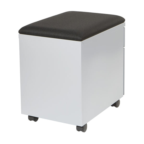 OSP Home Furnishings Mobile File Cabinet with Padded Seat Locking Drawers and Casters for Home Office Use BXPMC22BF-SV