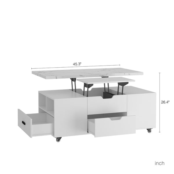 English Elm Modern Lift Top Coffee Table with Hidden Storage and Two Cushioned Stools Included W1321S00047