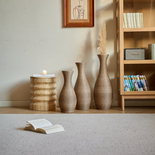 English Elm 3-piece modern PVC floor vase set with tall standalone racks for artificial branches and decor accents Beige W2796P261494