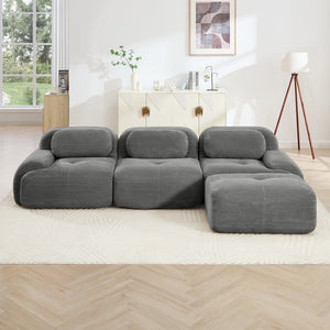 English Elm L-shaped Modular Corduroy Sectional Sofa Ergonomic Low Profile Living Room Seating Grey W714S01267