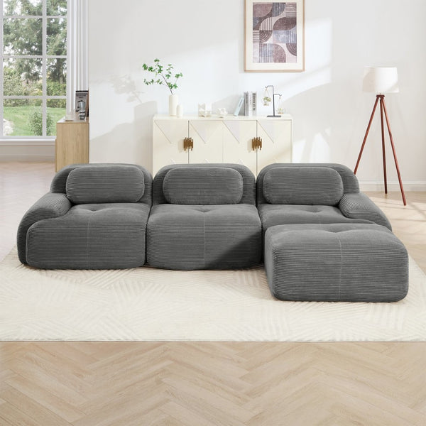 English Elm L-shaped Modular Corduroy Sectional Sofa Ergonomic Low Profile Living Room Seating Grey W714S01267
