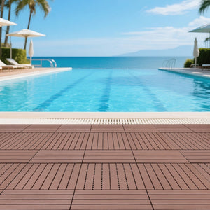 English Elm New Interlocking Polypropylene Patio Floor Tiles 44 Piece Set for Balcony Poolside Use Red+Brown W3022P251875