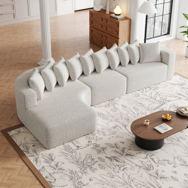 English Elm 131.1-inch Chenille Cloud Curved Sectional with Chaise and Ten Plush Pillows W3505S00010