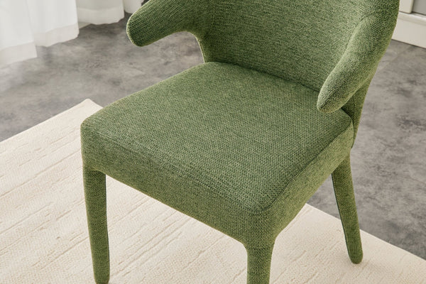 English Elm Modern Chenille Linen Accent Chair Sculptural Hollow Back Swivel Seat for Dining Vanity Green W3493P456222