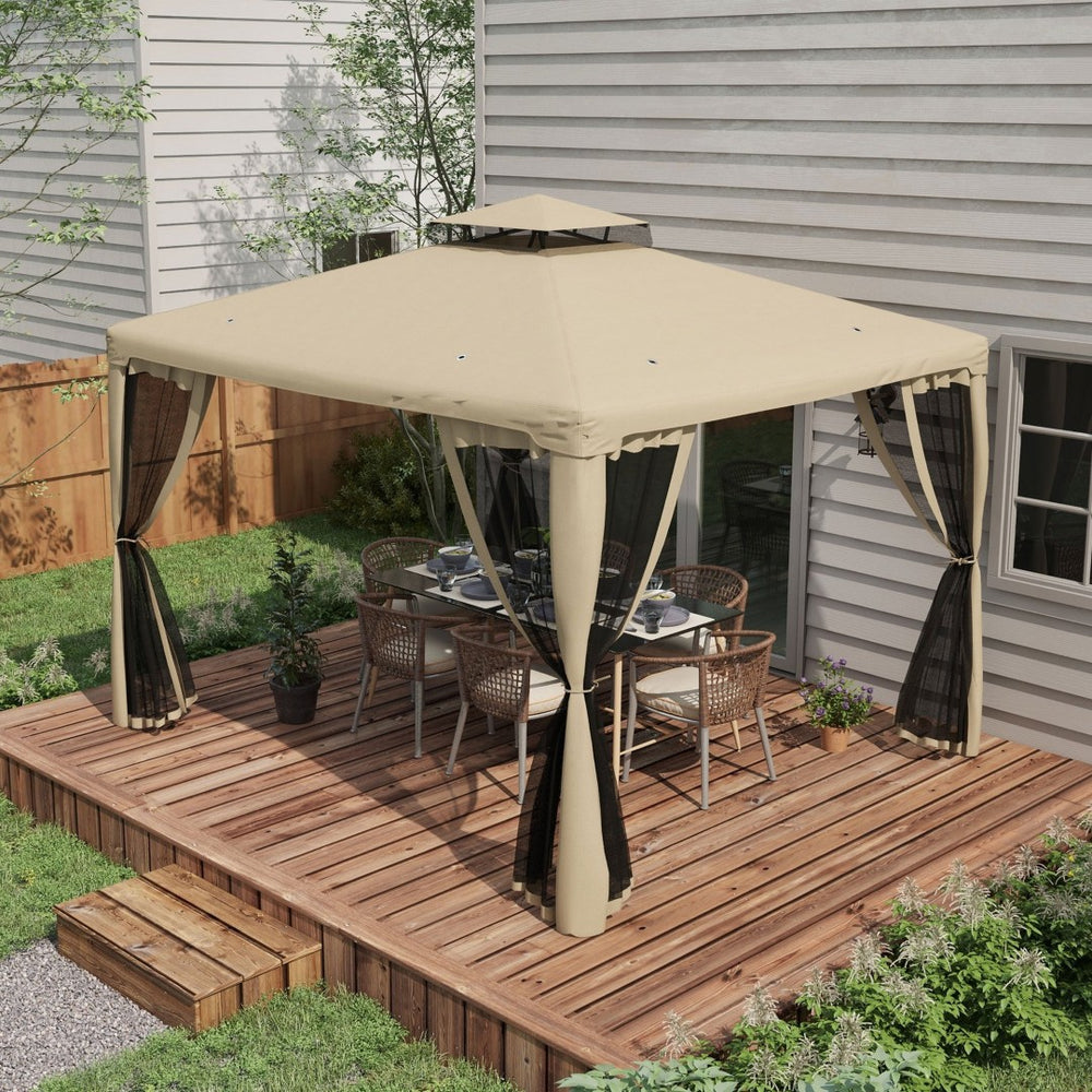 English Elm Outsunny 9.6' X 11.6' Patio Gazebo With Two-Tier Roof, Mesh Walls For Bug-Free Outdoor Relaxation W2225P174223-GIGA