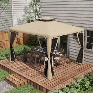 English Elm Outsunny 9.6' X 11.6' Patio Gazebo With Two-Tier Roof, Mesh Walls For Bug-Free Outdoor Relaxation W2225P174223-GIGA
