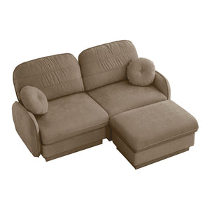 English Elm Chenille Cloud Modular Loveseat with Deep Foam Cushions Quilted Back and Ottoman Light Coffee W714S01757
