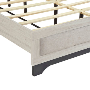 English Elm Contemporary Plush Upholstered Two-Tone Platform Twin Bed with Padded Headboard and Footboard, Sturdy Modern Frame Gray,White Oak 45.5 L x 31 W x 7 H B011S01822