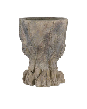 Currey & Company Old Growth Faux Bois Fiber Cement Stump Planter Sculpted Bark Antique Finish Outdoor Medium 2200-0052
