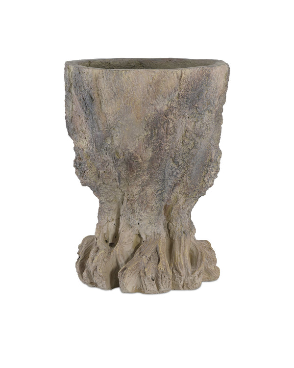 Currey & Company Old Growth Faux Bois Fiber Cement Stump Planter Sculpted Bark Antique Finish Outdoor Medium 2200-0052