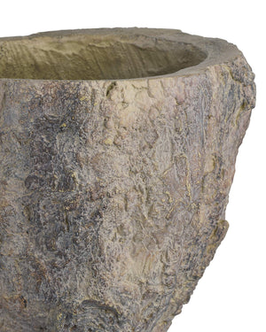 Currey & Company Old Growth Faux Bois Fiber Cement Stump Planter Sculpted Bark Antique Finish Outdoor Medium 2200-0052