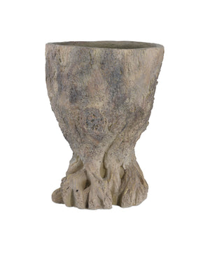 Currey & Company Old Growth Faux Bois Fiber Cement Stump Planter Sculpted Bark Antique Finish Outdoor Medium 2200-0052