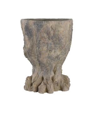 Currey & Company Old Growth Faux Bois Fiber Cement Stump Planter Sculpted Bark Antique Finish Outdoor Medium 2200-0052