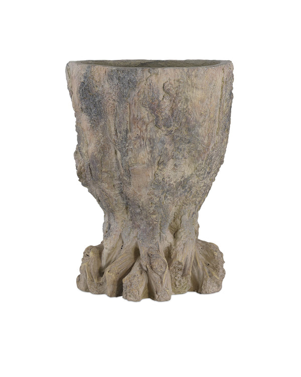 Currey & Company Old Growth Faux Bois Fiber Cement Stump Planter Sculpted Bark Antique Finish Outdoor Medium 2200-0052