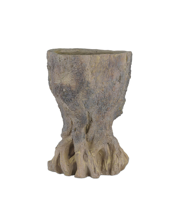 Currey & Company Old Growth Faux Bois Fiber Cement Stump Planter Sculpted Bark Antique Finish Outdoor Small 2200-0053