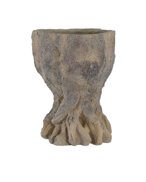 Currey & Company Old Growth Faux Bois Fiber Cement Stump Planter Sculpted Bark Antique Finish Outdoor Small 2200-0053