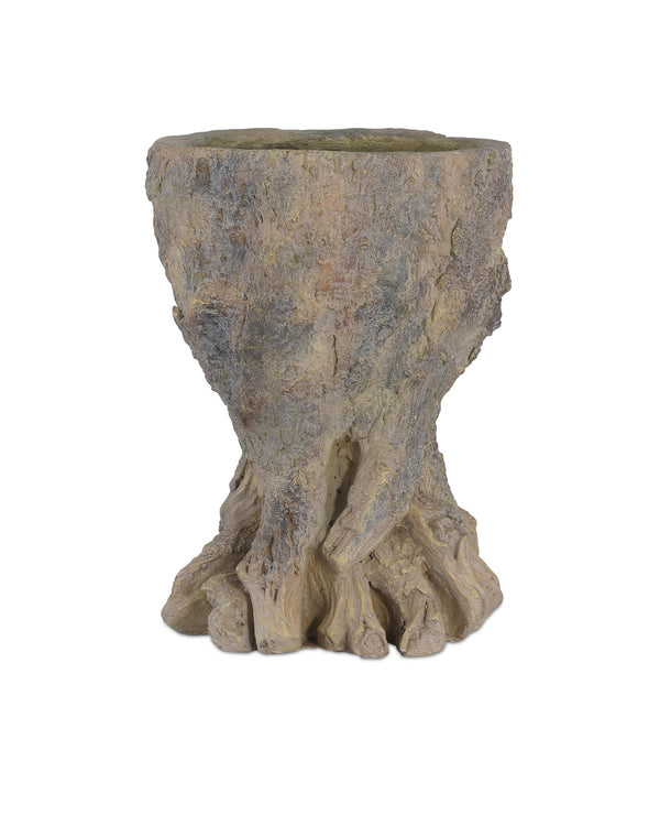 Currey & Company Old Growth Faux Bois Fiber Cement Stump Planter Sculpted Bark Antique Finish Outdoor Small 2200-0053