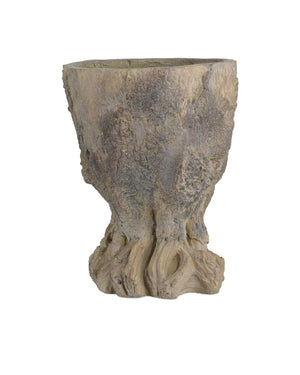 Currey & Company Old Growth Faux Bois Fiber Cement Stump Planter Sculpted Bark Antique Finish Outdoor Small 2200-0053