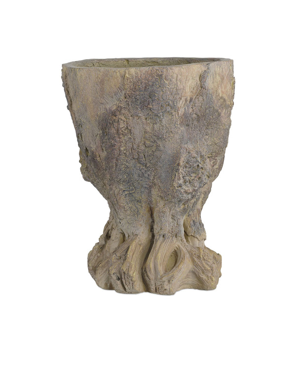 Currey & Company Old Growth Faux Bois Fiber Cement Stump Planter Sculpted Bark Antique Finish Outdoor Small 2200-0053
