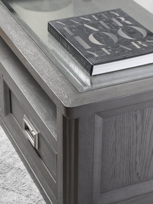 Lexington Artistica Home Appellation Cocktail Table – Elegant White Oak Design With Glass Top And Hidden Storage Drawers Gray Wood 2200-945