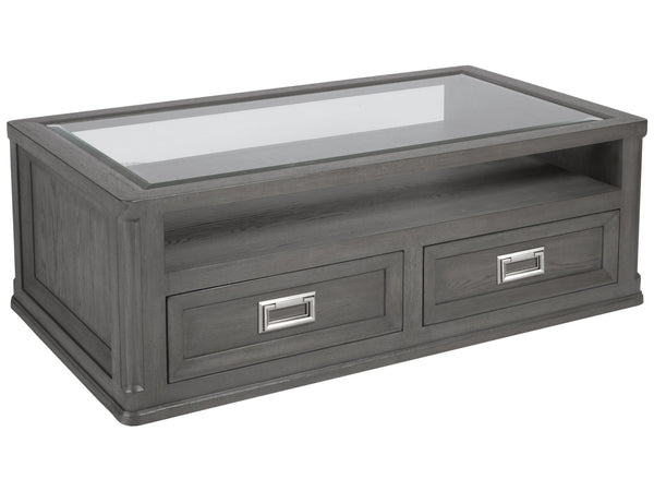 Lexington Artistica Home Appellation Cocktail Table – Elegant White Oak Design With Glass Top And Hidden Storage Drawers Gray Wood 2200-945