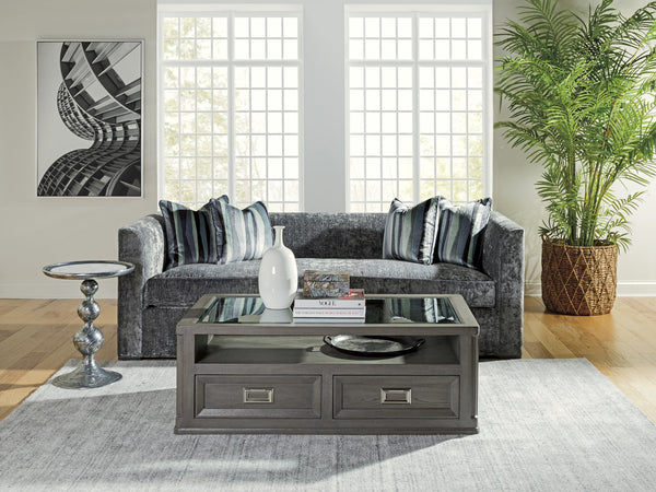 Lexington Artistica Home Appellation Cocktail Table – Elegant White Oak Design With Glass Top And Hidden Storage Drawers Gray Wood 2200-945