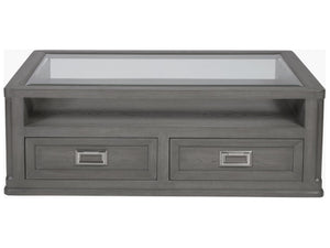 Lexington Artistica Home Appellation Cocktail Table – Elegant White Oak Design With Glass Top And Hidden Storage Drawers Gray Wood 2200-945