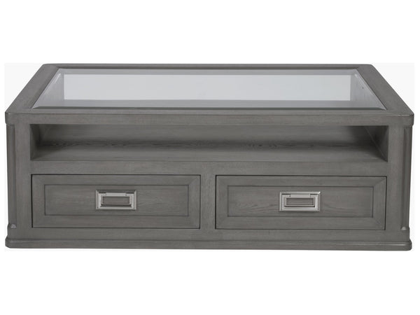 Lexington Artistica Home Appellation Cocktail Table – Elegant White Oak Design With Glass Top And Hidden Storage Drawers Gray Wood 2200-945